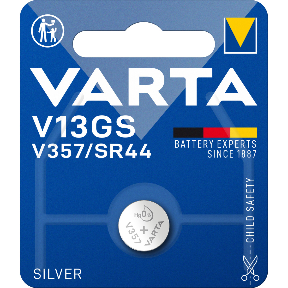 SILVER Pile bouton V13GS/V357/SR44 Blister 1